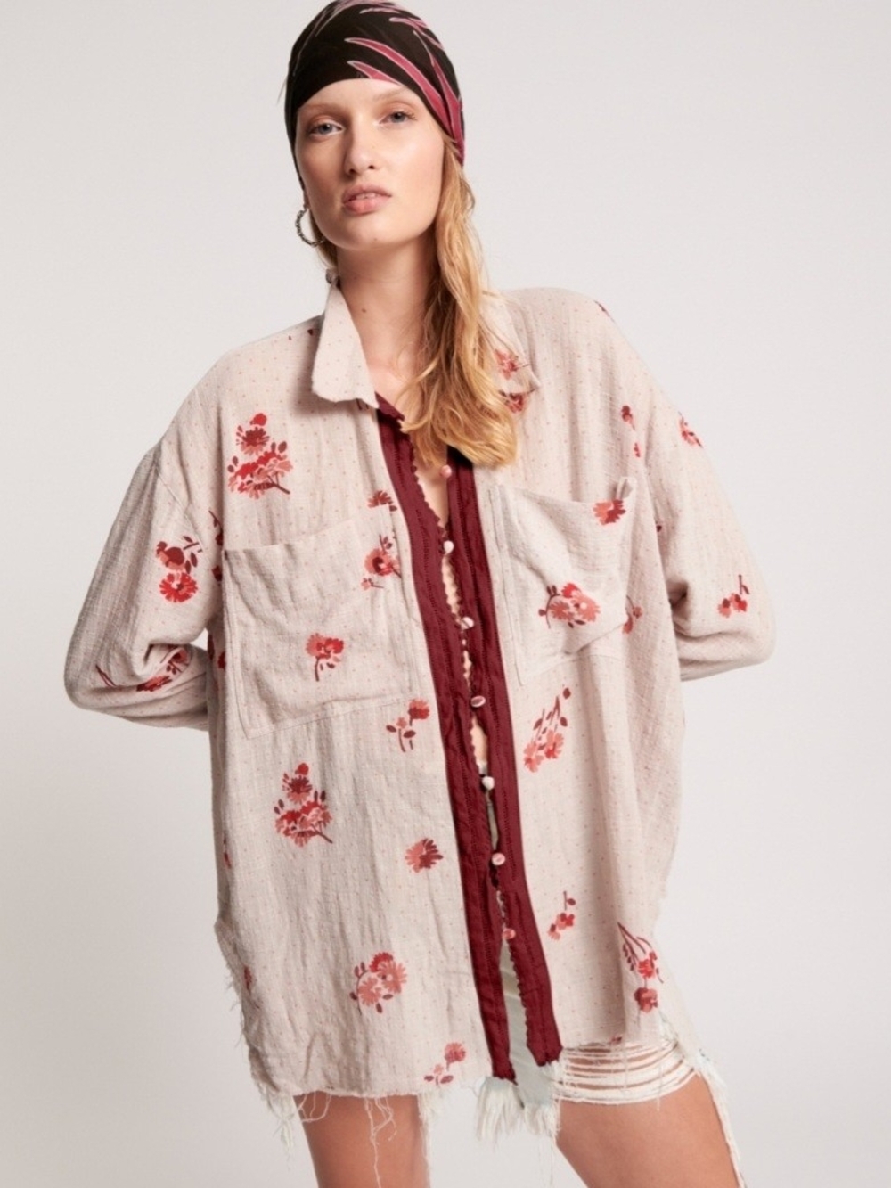 Revolve One Teaspoon Women's Lightweight Floral Frayed Button-Up Shirt